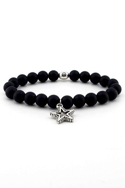 Solfera Men's Matte Onyx Natural Stone Star Bracelet B559