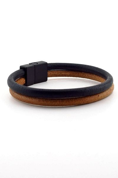 Solfera Men's Tan and Black Double Row Original Leather Bracelet BT338