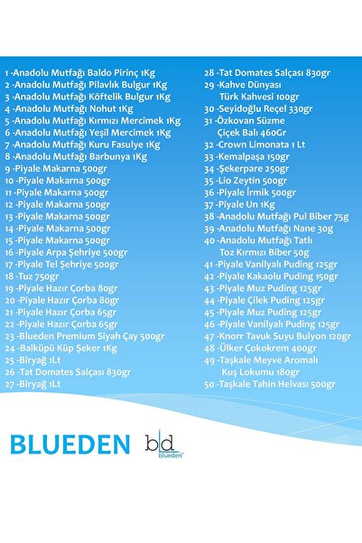 Genel Markalar Blueden - Ramazan Kumanya Yardım Erzak Kolisi 50 Parça 19 Nolu Paket