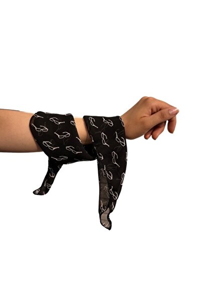 MAZEN Black and White Chiffon Scarf - Glasses Patterned