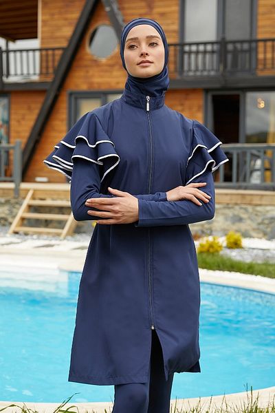 InStyle Μαγιό Flounce Sleeve Hijab - Navy Blue