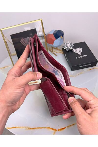 Fil Deri Men's Wallet Genuine Leather with Coin Compartment and Zipper