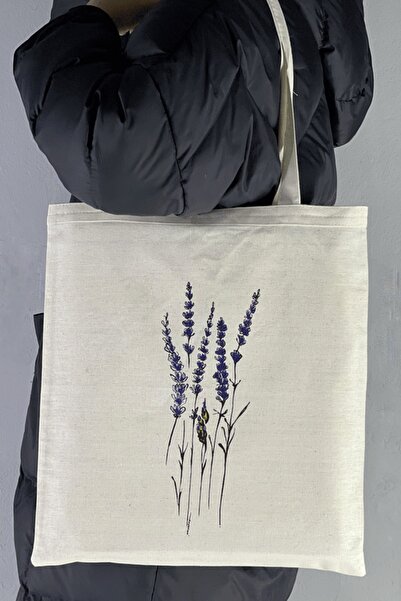 Serkan Çanta Bez Çanta Atölyesi Υφασμάτινη τσάντα Purple Statis Flower Printed