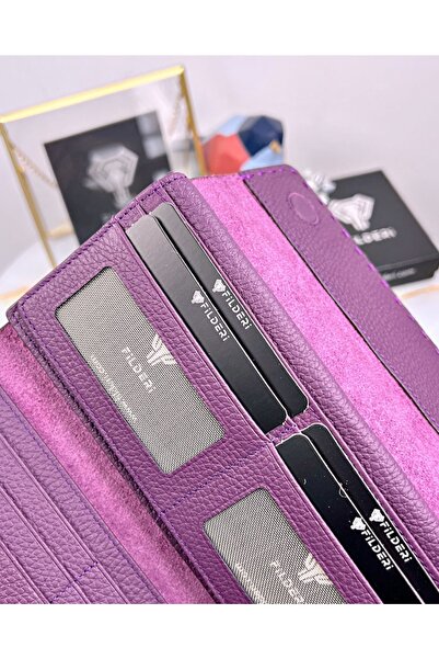 Fil Deri Genuine Leather Women's Bag with Phone Compartment Stitching Purple Color 2022