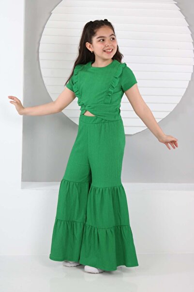 İ&K ŞIMARIK KİDS Flared Leg Trousers Frilled Blouse Double Suit