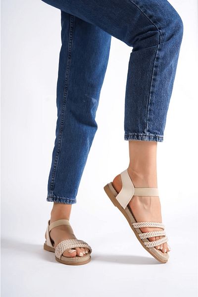 Weynes Women's Beige Flat Sole Straw Sandals Wsb0490