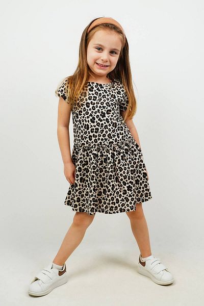 Pink Hippo Kids Rochie de vară pentru fete cu mâneci scurte cu model leopard