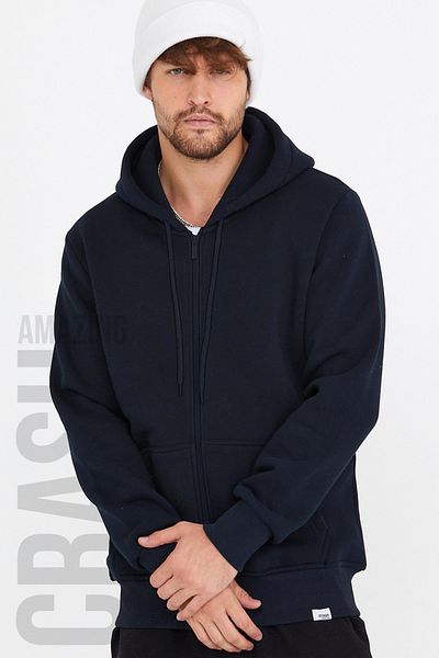 AMAZING CRASH Μπλε Navy Unisex Φούτερ με κουκούλα με τρία κλωστές Basic
