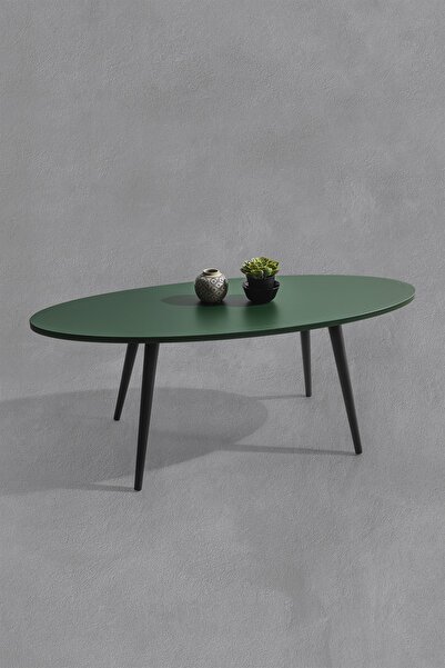 Veys Sehpa Elips – Ahşap Konik Ayak-yeşil