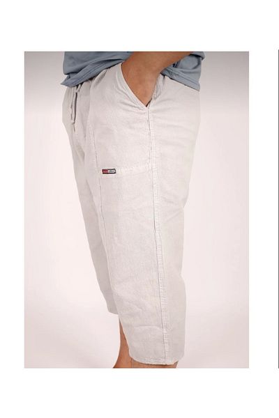 FATELLA Men's Dad Solid Color Elastic Waist Raw Linen Comfortable Mold Capri