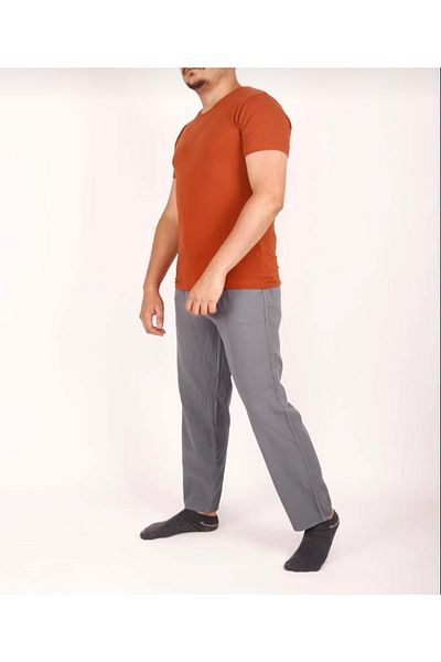 FATELLA Men's Daddy - Solid Color, Elastic Waist, Raw Linen Comfortable Trousers