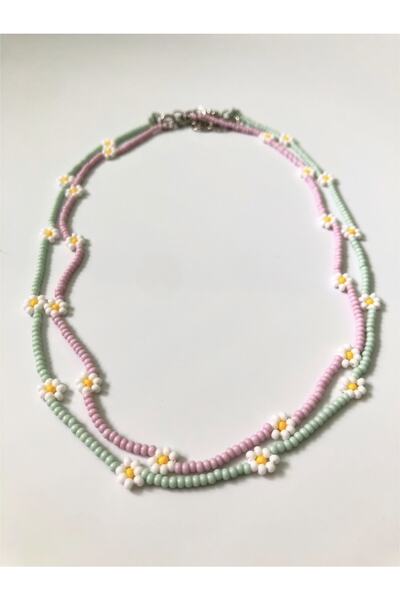 Handmade Minimal Papatya Ikili Kolye Seti