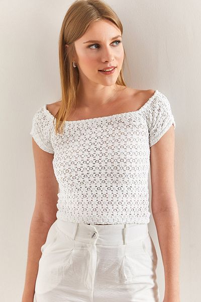 Bianco Lucci Bluză cu model cu guler Madonna pentru damă