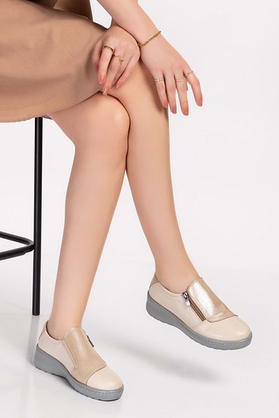 Gondol Pantofi casual de damă din piele naturală cu talpă anatomică cu toc cu pană Esfa.15401 - bej - 40