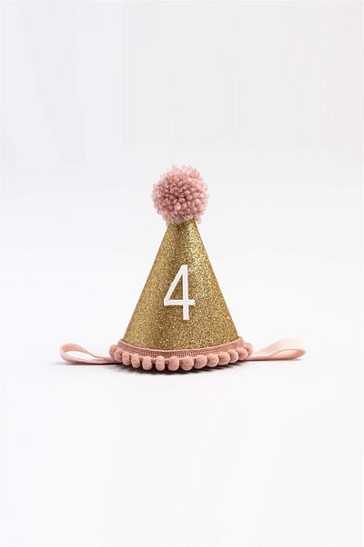 Le Mabelle 4 Year Old Funnel Birthday Crown with Pompom - Gülkuru