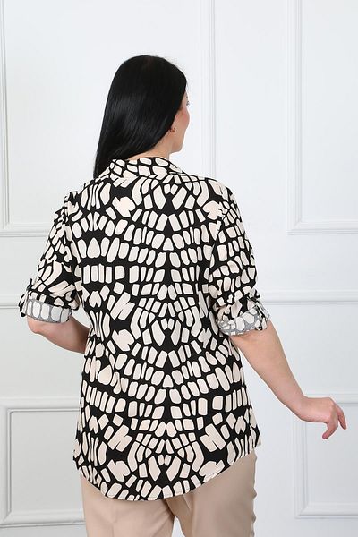 By Alba Collection Women's Ecru Patterned Cotton Viscose Large Size Shirt