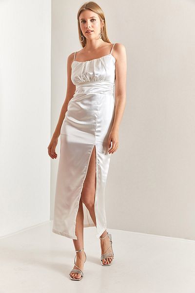 Bianco Lucci Women's Rope Strap Slit Satin Dress