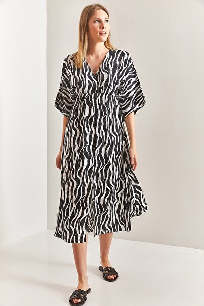 Bianco Lucci Γυναικείο φόρεμα με διπλό γιακά με μοτίβο