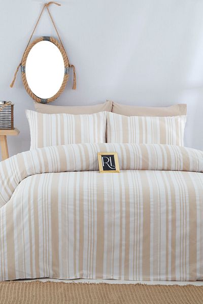 Ricco Lifes Σετ Παπλωματοθήκη Bohemian Beige Μονό Ριγέ