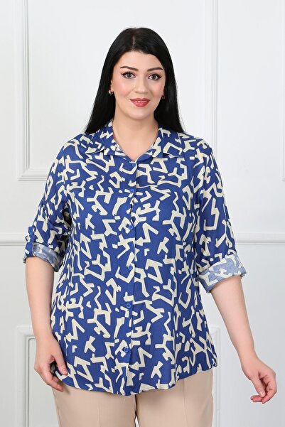 By Alba Collection Women's Indigo Patterned Cotton Viscose Shirt