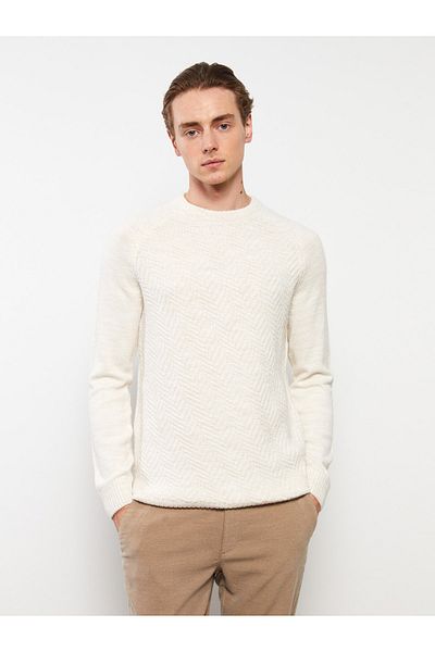 LC Waikiki Crew Neck Long Sleeve Self Patterned Men's Knitwear Sweater