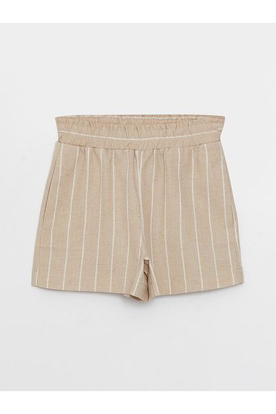 LC Waikiki Gestreifte Shorts aus Leinenmischung für Damen in Standard-Passform