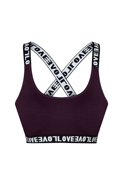 HNX Purple Love Elastic Cross Strap Sports Bra