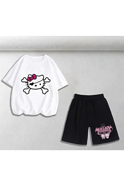 Gofeel Dangerous Gangster Hello Kitty Baskı Beyaz Renk Unisex Oversize T-shir...