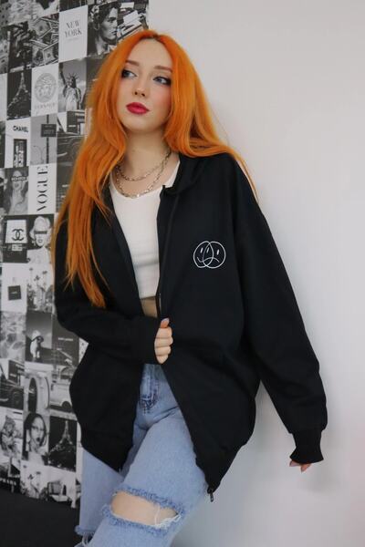 EFBUTİK Unisex Black Happy Sad Cardigan