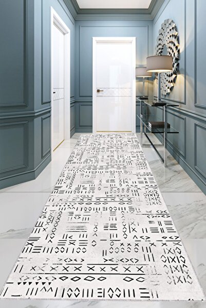 Viva Home Kırık Beyaz Yıkanabilir Kaymaz Tabanlı Leke Tutmaz Özel Ölçü Kesme ...