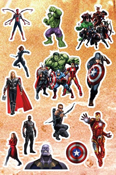Anime Marketi مجموعة ملصقات ملصقات The Avengers تحت عنوان المنتقمون - دفتر ملاحظات للهاتف المحمول (13 قطعة)