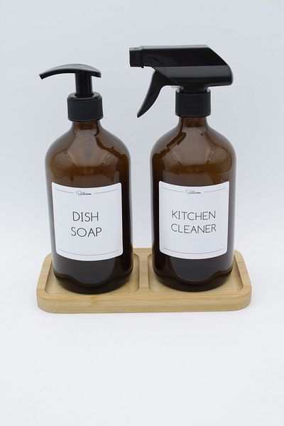 zezedesing Amber Glass Dish Soap-Κουζίνα Cleaner Bottle 500ml και 2 θέσεις με βάση μπαμπού
