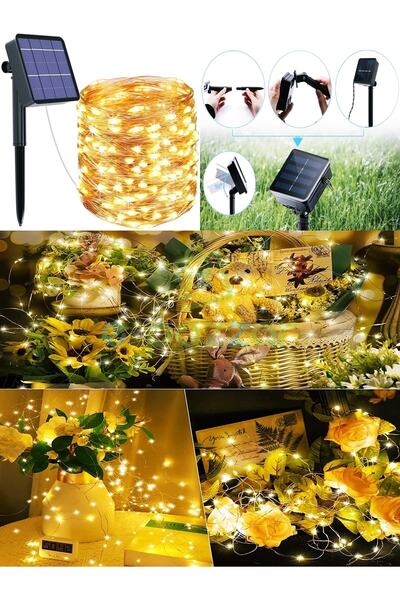 For Prime Günışığı 200 Led 20 Mt. 8 Fonksiyon Solar Panelli Peri Tel Kablo Iç...