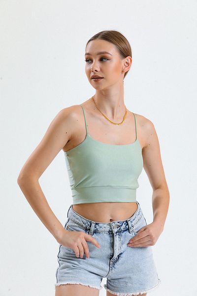 Elia Moda Super crop top pentru femei de culoare mentă cu bretele