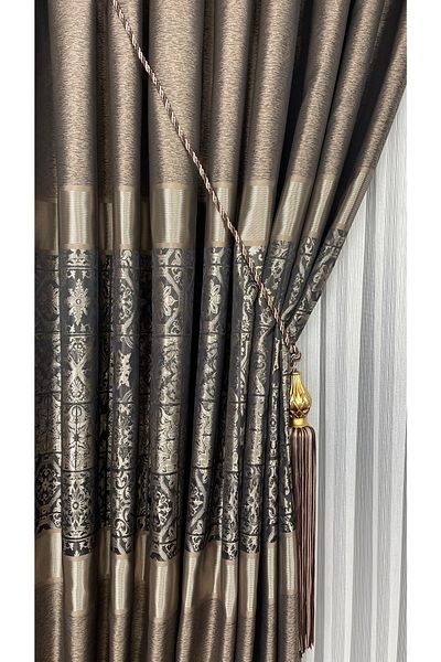 Yuka Panel Background Curtain Bitter Brown Mink Single Wing Closely Pleated Jacquard Shiny Patterned 100 X 280