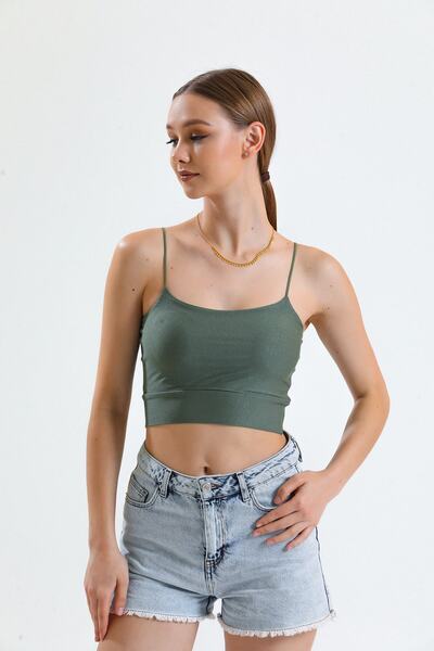 Elia Moda Crop Top damă kaki - cu bretele