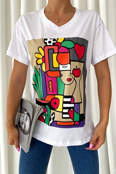 FEMELLE Γυναικείο εμπριμέ βαμβακερό μπλουζάκι νέας σεζόν