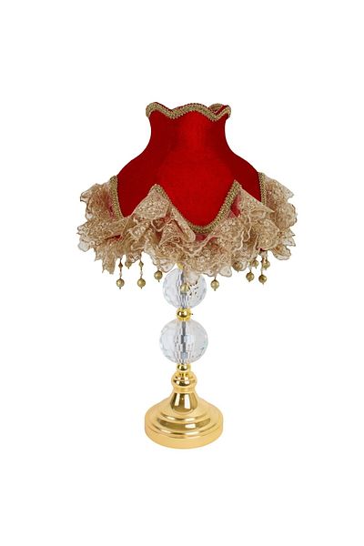Dekovien Red Velvet Lampshade Base with Gold Crystal Lace Decoration - Ab0870