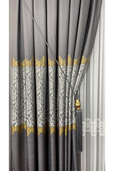 Yuka Panou fundal perdea gri cu o singură aripă pliată îndeaproape Jacquard cu model semilucios 100 X 260
