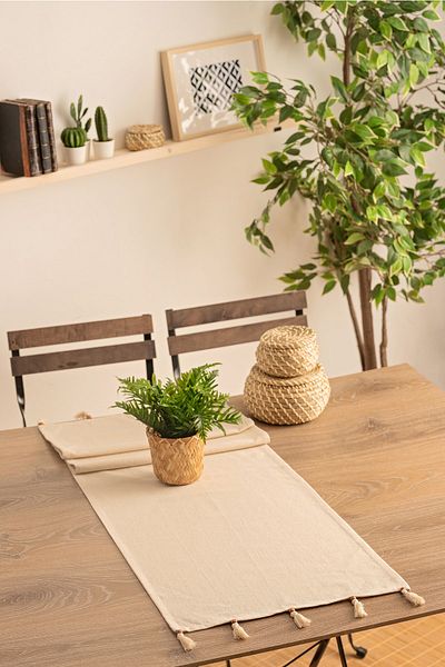 Buldan CSN Tekstil Cotton Linen Runner with Pompom