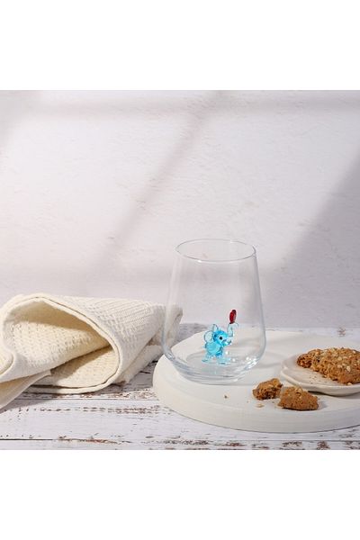 ADAMODART Single Water Cup with Heart and Blue Elephant Glass Figure