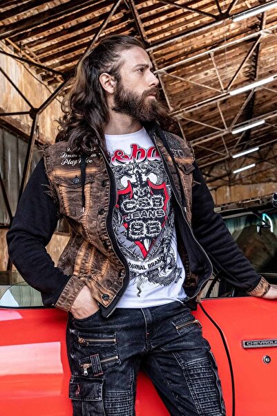 Cipo & Baxx Cj287 Vintge Kahve Penye Kot Biker Ceket