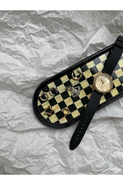 unique florya Checkered Decorative Tray Oval Presentation Holder Candle Holde...