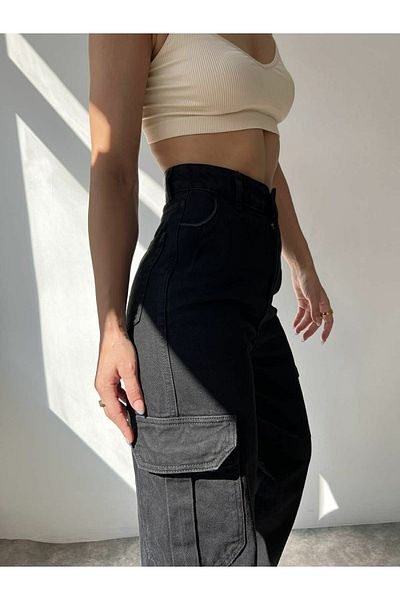 Trn JNS Lori Γυναικείο Μαύρο Colorfast Lycra Μοντέλο Cargo Palazzo χωρίς τσέπη στην πλάτη