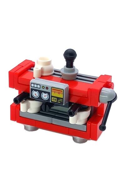 LEGO تصميم صغير أصلي - ماكينة صنع القهوة الحمراء الكبيرة وملحق الكوب الأبيض