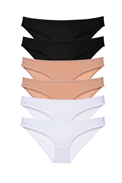 Generic Brand 6 Pieces Super Eco Lycra Women's Slip Panties - Black Skin White
