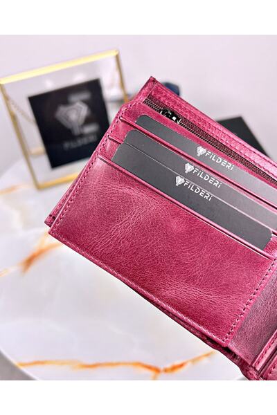 Fil Deri Men's Wallet Genuine Leather with Coin Compartment and Zipper