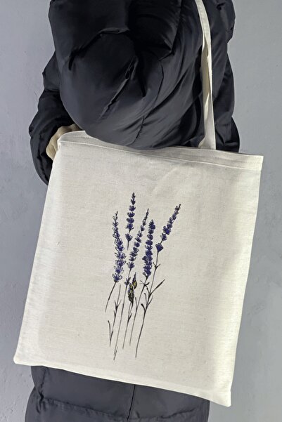 Serkan Çanta Bez Çanta Atölyesi Υφασμάτινη τσάντα Purple Statis Flower Printed