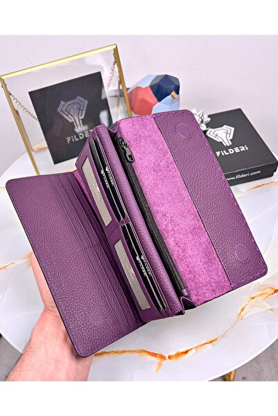 Fil Deri Genuine Leather Women's Bag with Phone Compartment Stitching Purple Color 2022