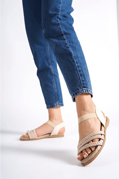 Weynes Women's Beige Flat Sole Straw Sandals Wsb0490